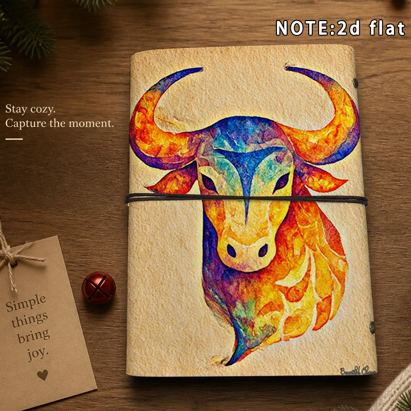 A5 Watercolor Bull Notebook Vintage Colorful Cow Head Print Journal With Metal Charm Travel Diary School Office Stationery Gift