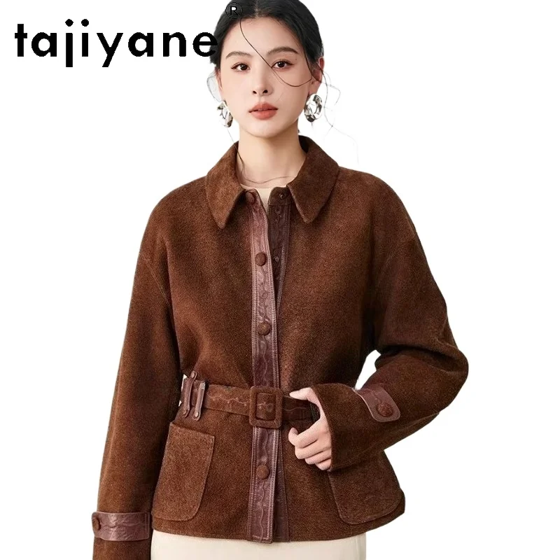 TAJIYANE 本物の羊革レザージャケット女性スタイリッシュなショートスエードコート本革ジャケット秋の女性服 2026 дубленка