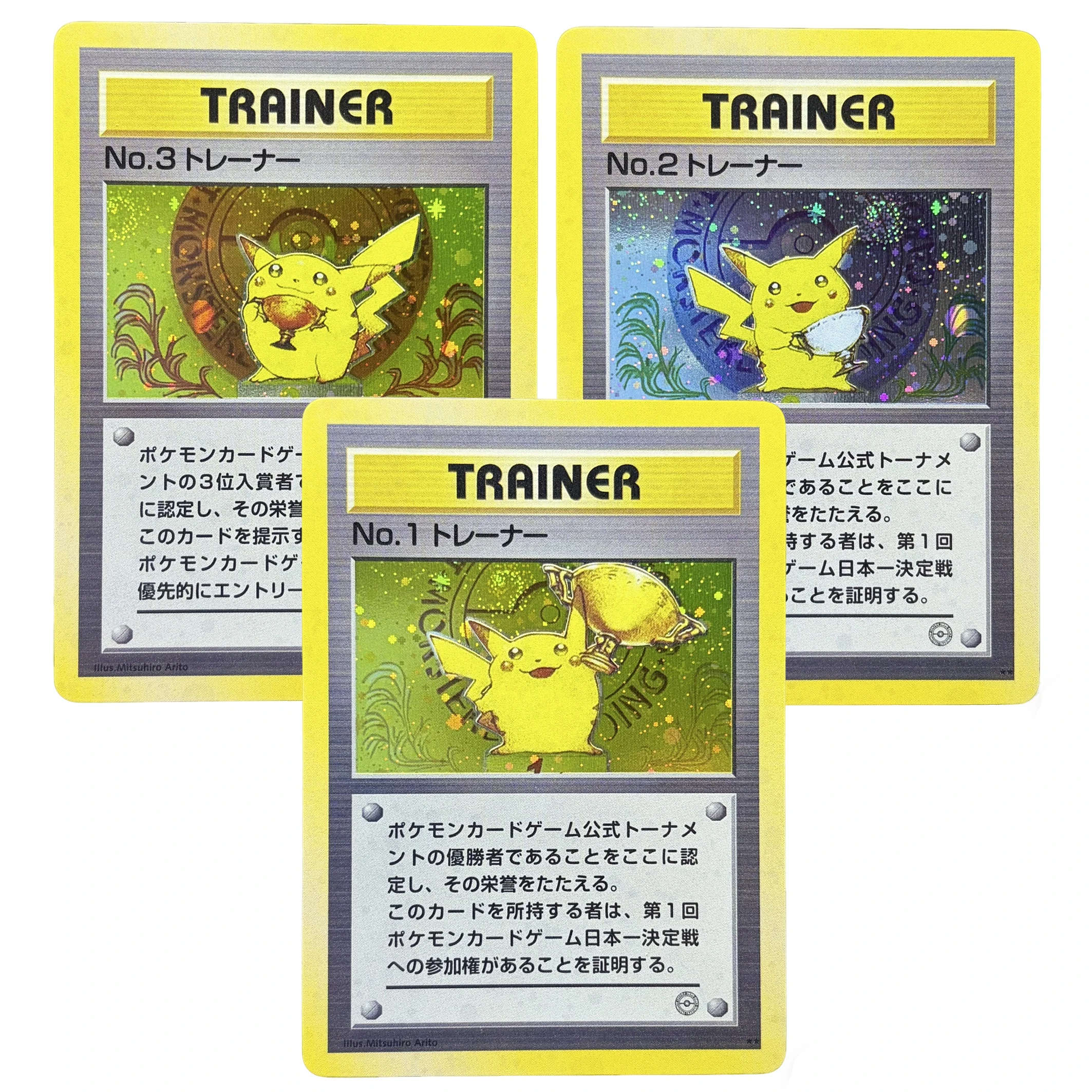 PROXY PTCG Serie Giapponese PKM TRAINER BRONZE Holo NO.1/2/3 PIKACHU TROPHY Carta Promozionale Giappone