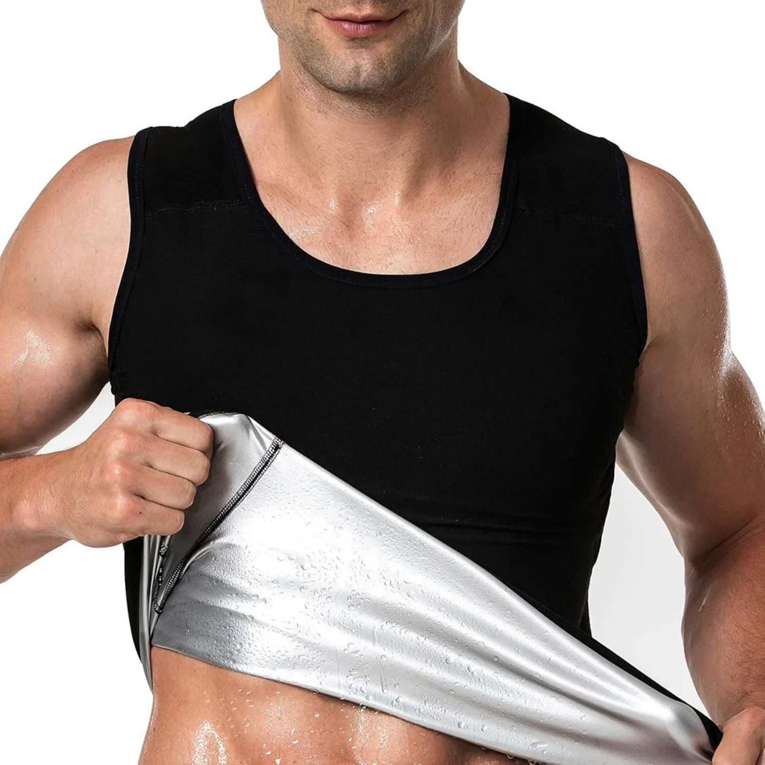 1PC Sauna Shirt for Men, Short Sleeve Sauna Sweat Body Shaper Mens Sauna Vest Gym Exercise Tank Top image 2