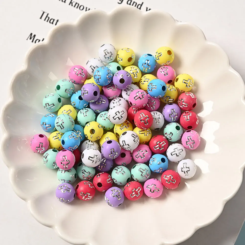 

100Pcs Plastic Round Cross Beads for Jewelry Making Spacer Beads Rosary Bracelet Pendant Crosses for Jewelry Making