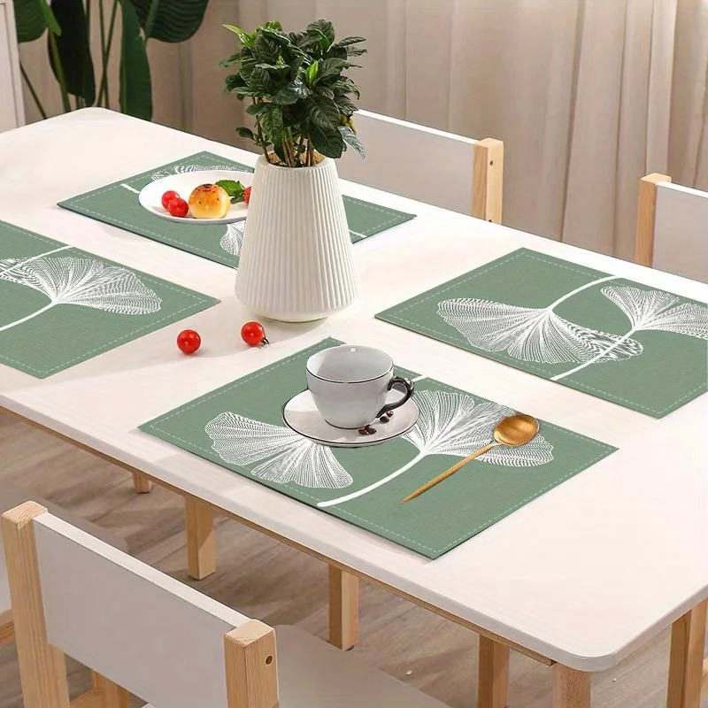 VIKAMA Sage Green Ginkgo Leaf Square Placemat Non Slip Waterproof Heat Resistant Dining Table Mat for Holiday Party Decor