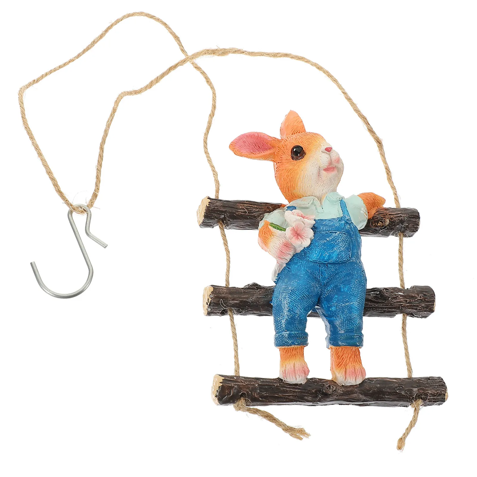 1Set Rabbit-Shaped Resin Hanging Decor with Rope Ladder for Garden Tree Wall Window Room Office Easter Spring Festival Landscape