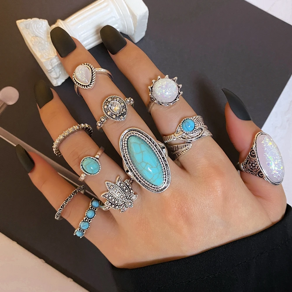 IPARAM Piece Set Bohemia Metal Rings for Women Men Vintage Silver Color Feather Crown Ring Fashion Jewelry Wholesale