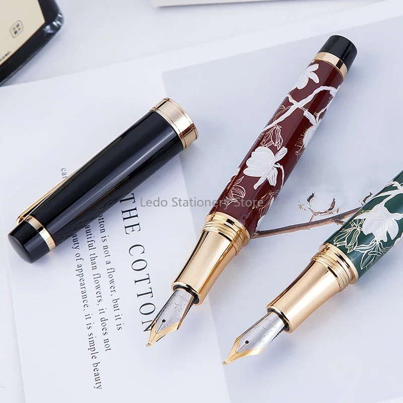 HongDian 1837 Metal Fountain Pen Hand-Drawing Blue Magpie Iridium EF/Bent Nib Ink Pen Excellent Writing Gift Pen For Business