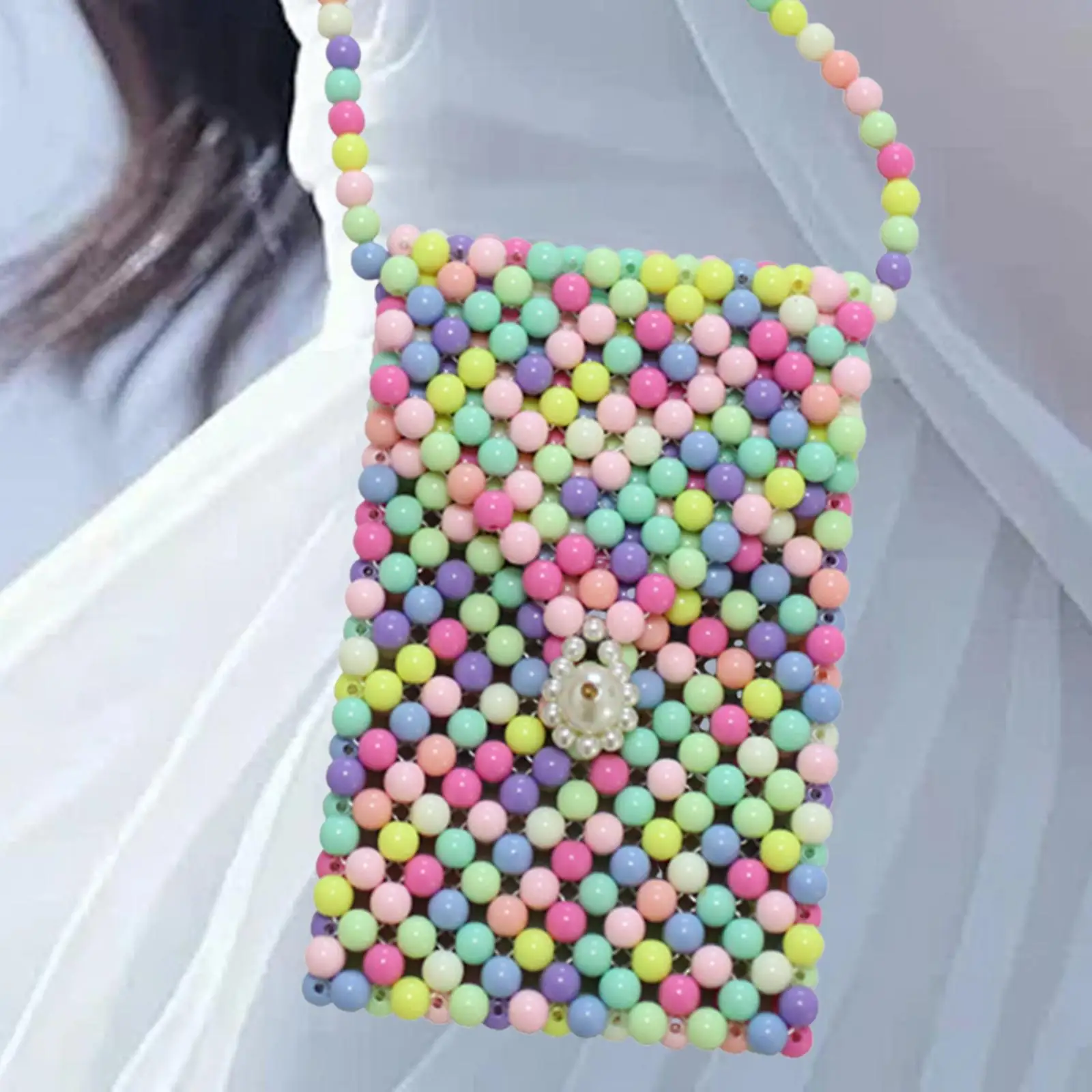 

Женская сумка через плечо, модная милая сумка для телефона из бисера для вечеринки, отпуска, лета