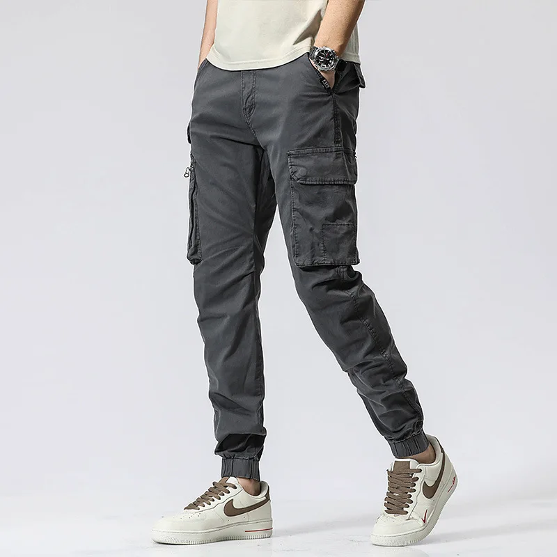 

Summer Men's Casual Waed Work Pants Multi-ket Loose Fit Cotton Straight Leg Trousers Wear-Resistant Cuffed Long Trousers