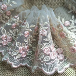 1 Yard Pink Beige Embroidered Lace Edge Trim Ribbon Wedding Applique DIY Sewing Craft 10CM Widths