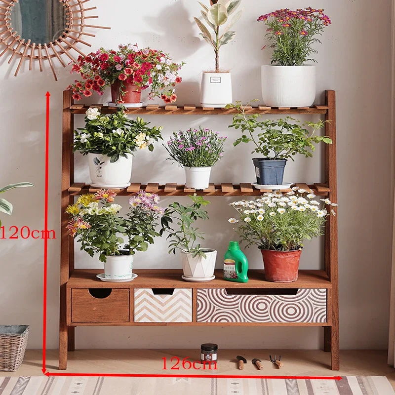 #Solid wood succulent flower stand shelf balcony stepped high-end living room flower Multi-layer storage rack Household furnitur
