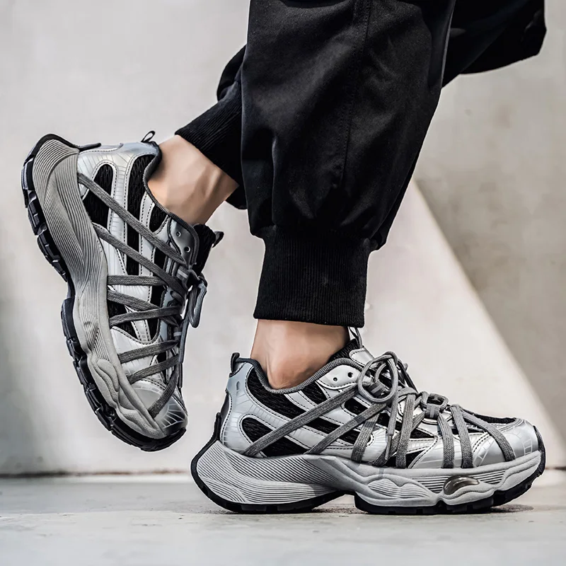 

Весенне-летние мужские дышащие кроссовки на толстой подошве с сеткой на шнуровке, новые универсальные уличные модные кроссовки для бега
