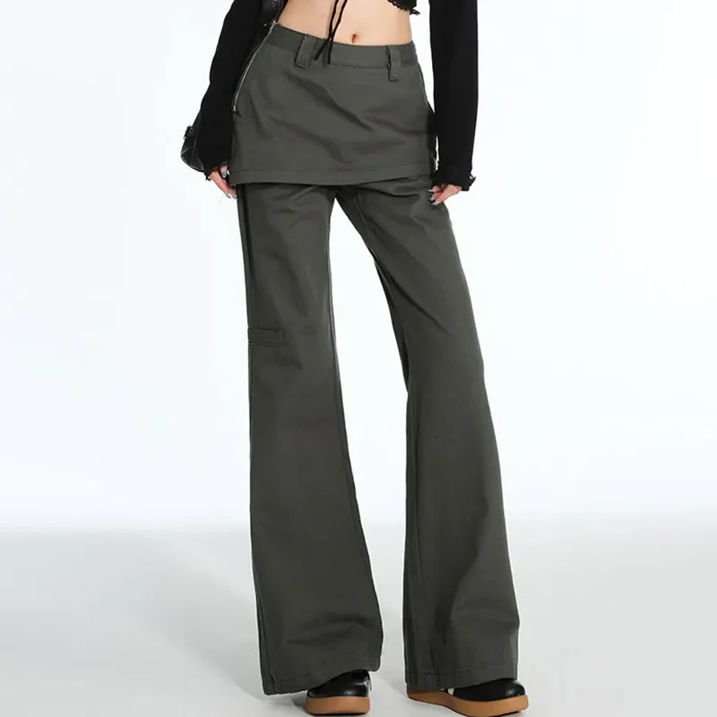 Fart Curtain Skirt Side Zipper Spring Vintage Lady Jeans Casual Women Denim Trousers Empire Waist Flare Pants