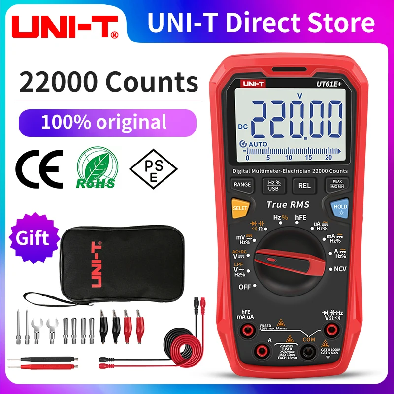 UNI-T UT61B UT61D UT61E Plus multimetro analogico digitale Tester elettrico 22000 conteggi amperometro voltmetro professionale Multi Meter
