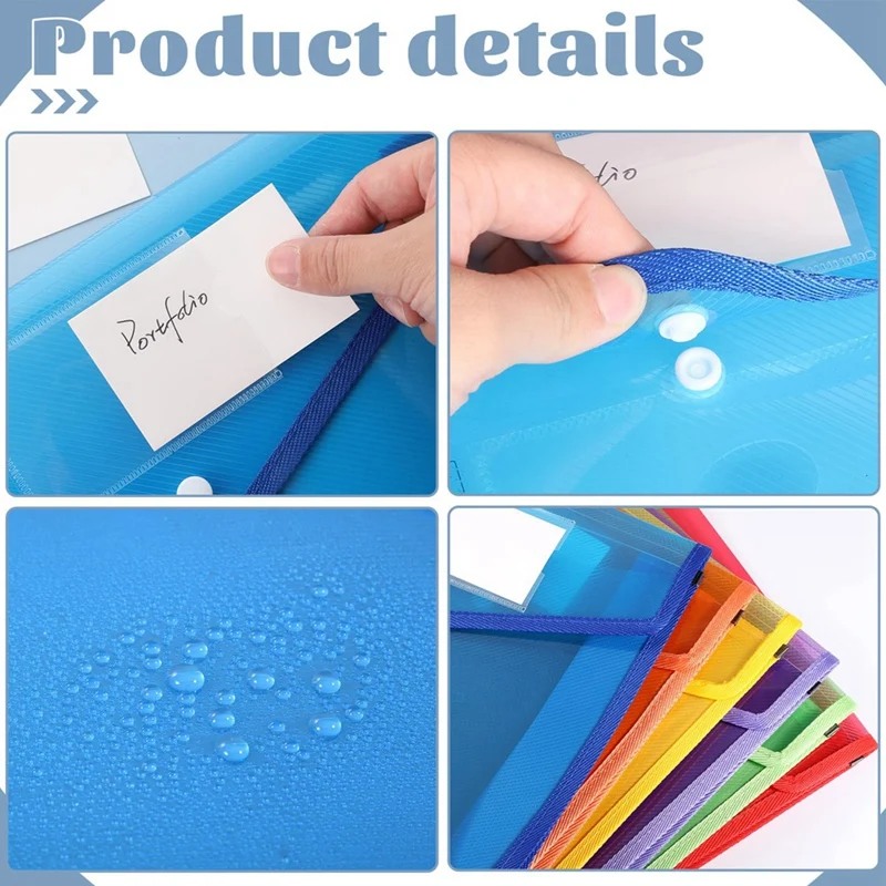 6 Pcs A4 Plastic Wallets Folders Popper Wallet Document Pockets Envelope File Folder With Button Closure Card Slot