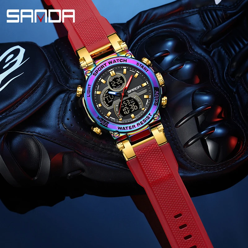 SANDA Brand Outdoor Military Sports Men\'s Watches Alarm Clock Analog Waterproof  Double-Display Quartz LED Digitals Wrist watch