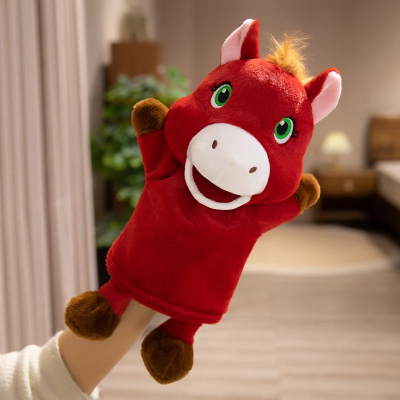 30cm cavalo mão fantoche brinquedos de pelúcia dos desenhos animados animal fantoche de mão pai-filho jogo boneca falando história brinquedo