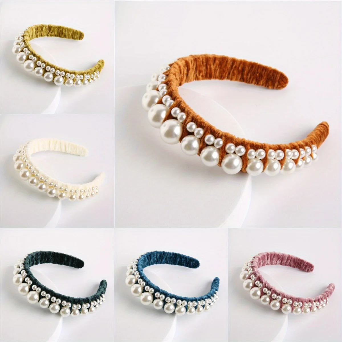 

Elegant Velvet Hair Hoop with Pearl Embellishment Wide-Brim Baroque Headband for Women Vintage Party Hair Accessories