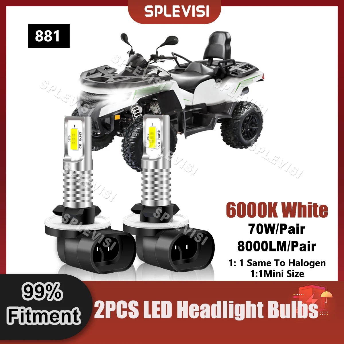 

Replace 2PCS 881 LED Headlight Bulbs For Arctic Cat TRV 1000 2010 2011 2012 2013 2014 2015 Arctic Cat TRV 700 LTD 2014-2015