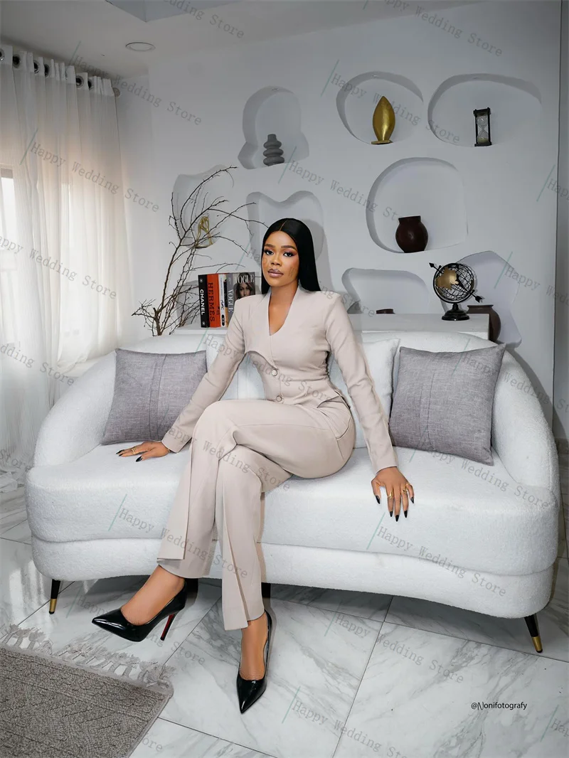

Women Suit Pants Set 2 Piece Blazer+Trouser Autumn Fall Cotton Formal Office Lady Customized Wedding Tuxedos Coat