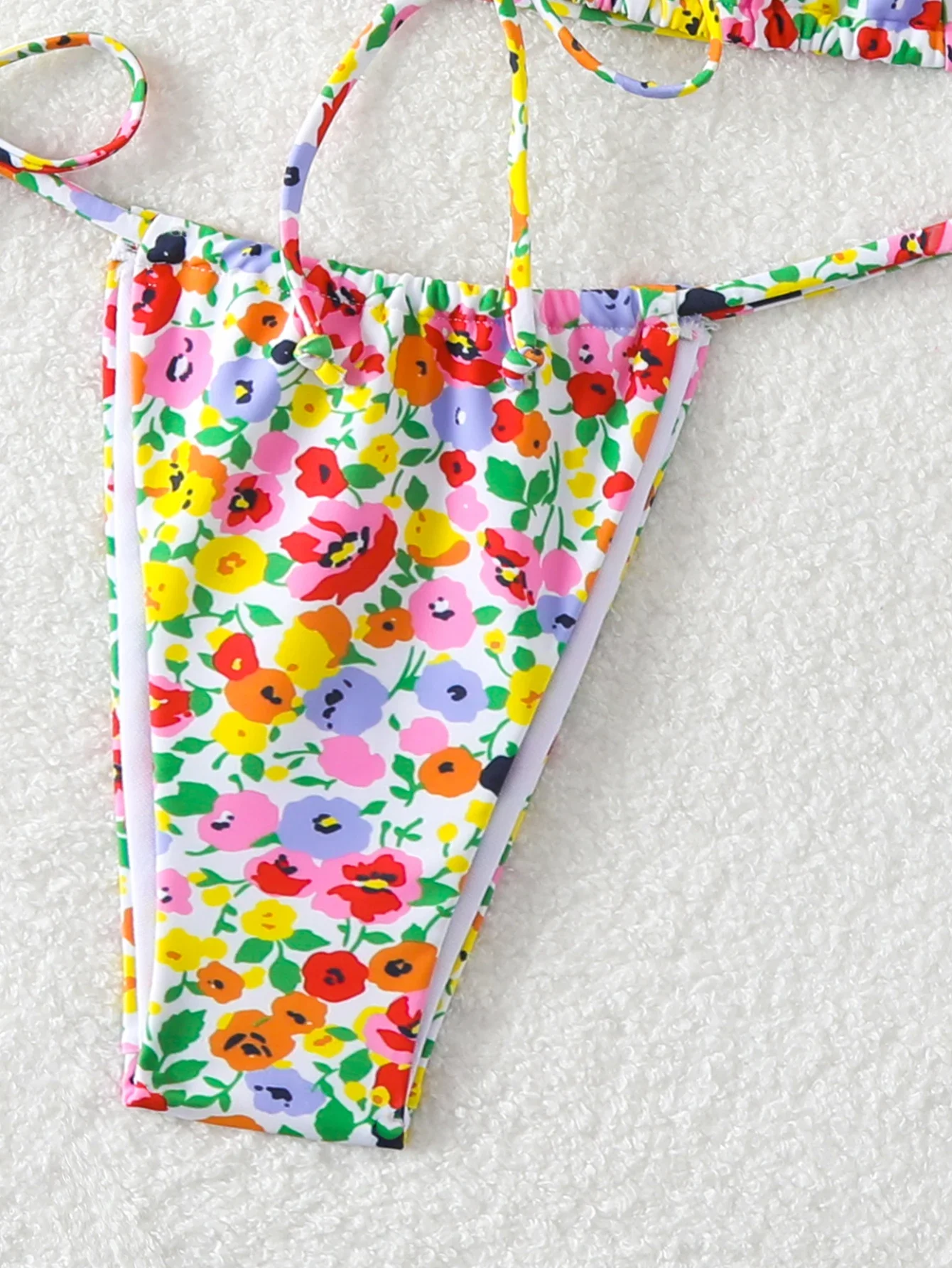 Maillot de bain deux pièces imprimé floral pour femme, bikini rembourré Hatlter, double bretelles spaghetti imbibées