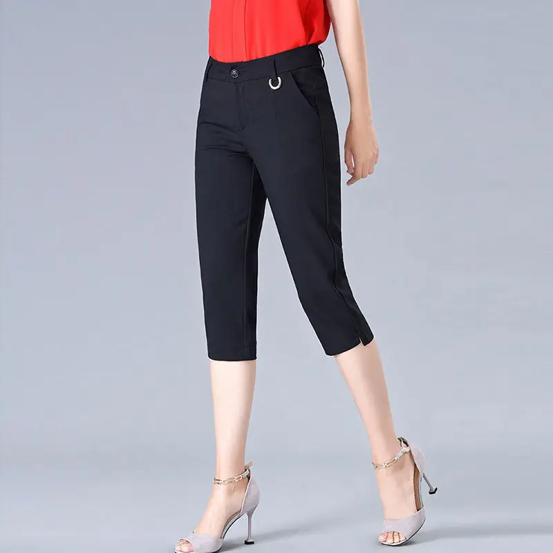 Women's Capris Pants Thin 2025 New Solid Color High Waist Pencil Pants Summer Breeches Leggings Korean Fashion Office Lady Pants