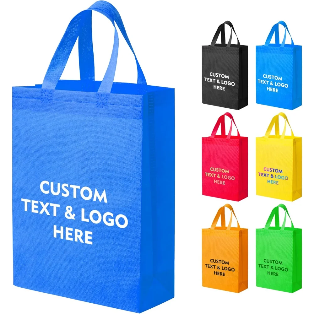 

Custom Tote Bags 100pcs, Dark Blue Custom Non-woven Tote Bag with Logo, Reusable Bags with Durable Handle