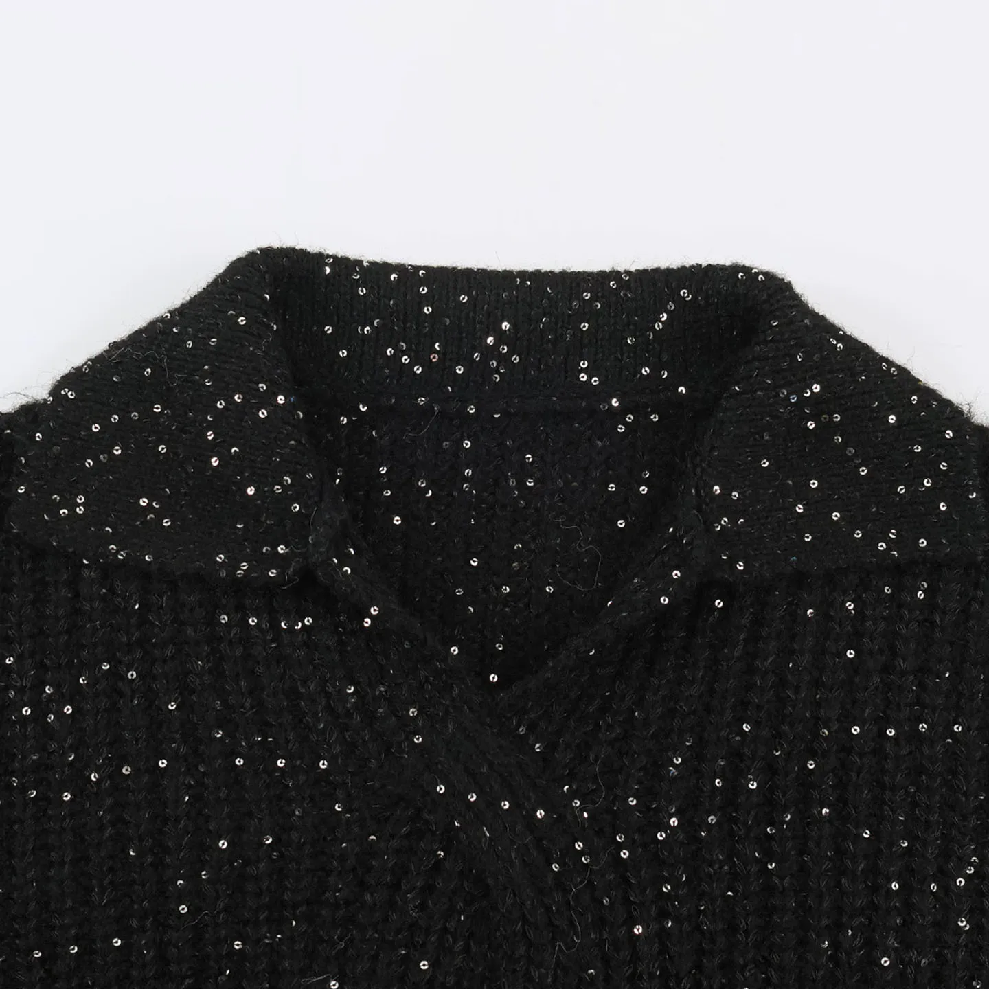 Multicolor Knitted Sweater with Shawl Collar And Sequins Casual Loose Fit Long Sleeve Women's Fashion Autumn Wear by Zadata