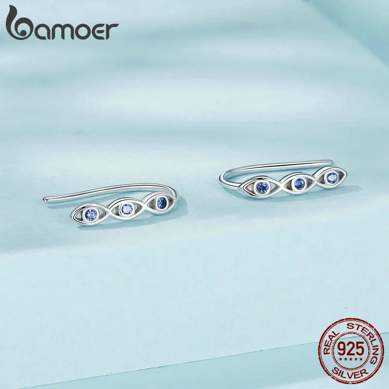 Bamoer 925 Sterling Silver Demon Eye Ear Cuffs Ear Studs Funny Allergy Earrings For Women Birthday Jewelry Party Gift Holiday