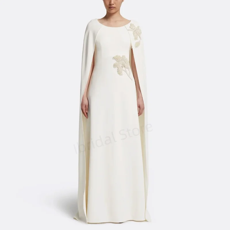 

Женские роскошные вечерние платья с жемчугом и круглым вырезом по индивидуальному заказу, без рукавов и шалью, прямые элегантные платья длиной до пола, 2025 г.