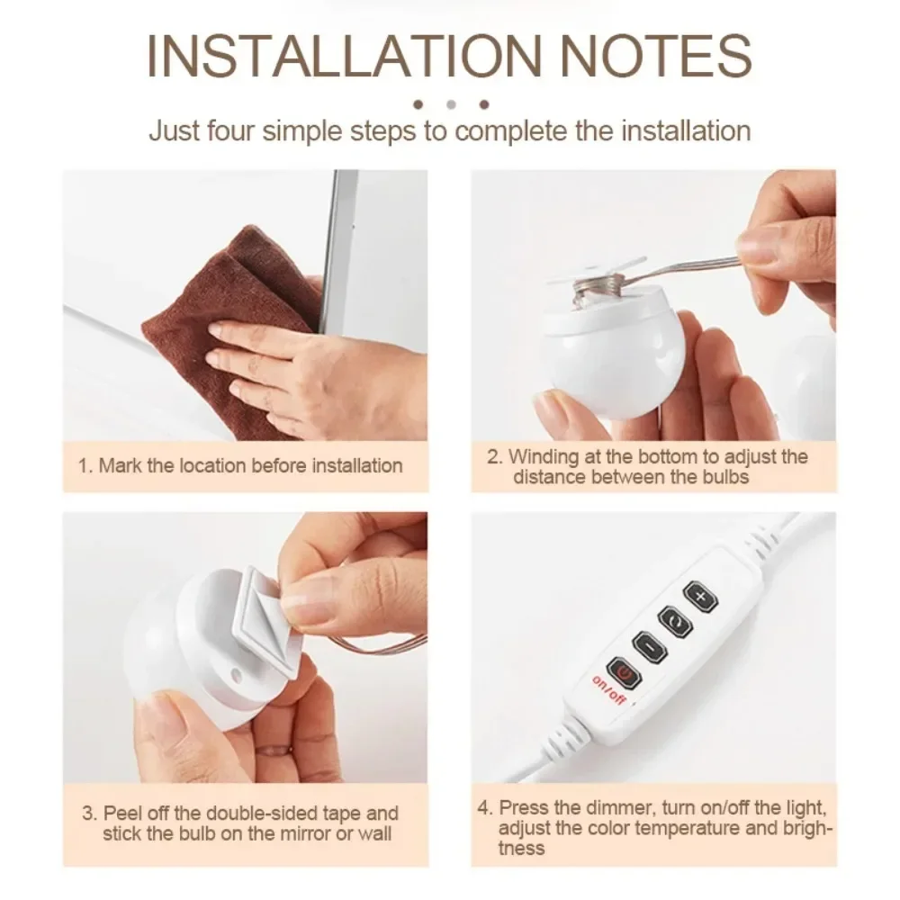 المهنية LED مرآة ماكياج مصابيح كهربائية الخلفية مرآة USB عكس الضوء الجدول يشكلون سطح المكتب مصباح 3 لون هوليوود الغرور الخفيفة