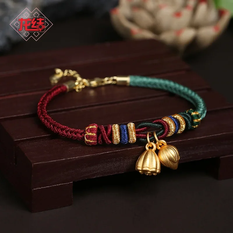 

S999 Silver Lotus Bracelet Ruyi Lotus Hand-woven Hand Rope Ethnic Style Bracelet Women's College Entrance Examination Full Score