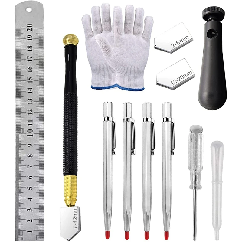 

Big Deal Oil Feed Glass Cutter Kit,Glass Cutting Tool With Handle, Ruler, Scriber Pen Etc, For Cutting Mirror, Tile And Glass