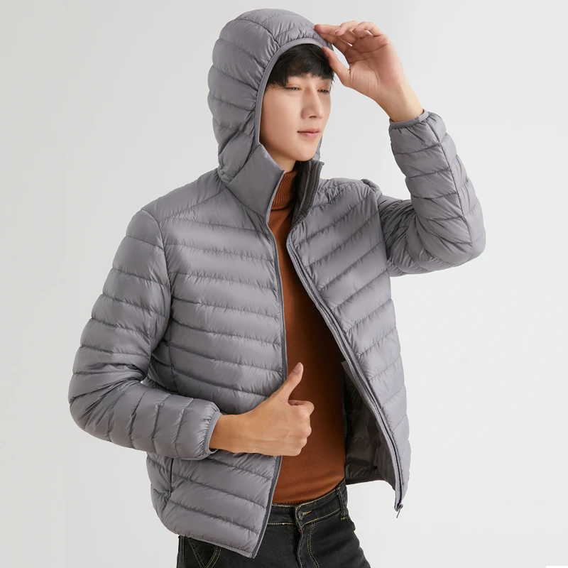 Men Ultra Light 90% Duck Down Jacket With Hooded Puffer Weightless Good Manufacture Outwear Windproof Warm Coat