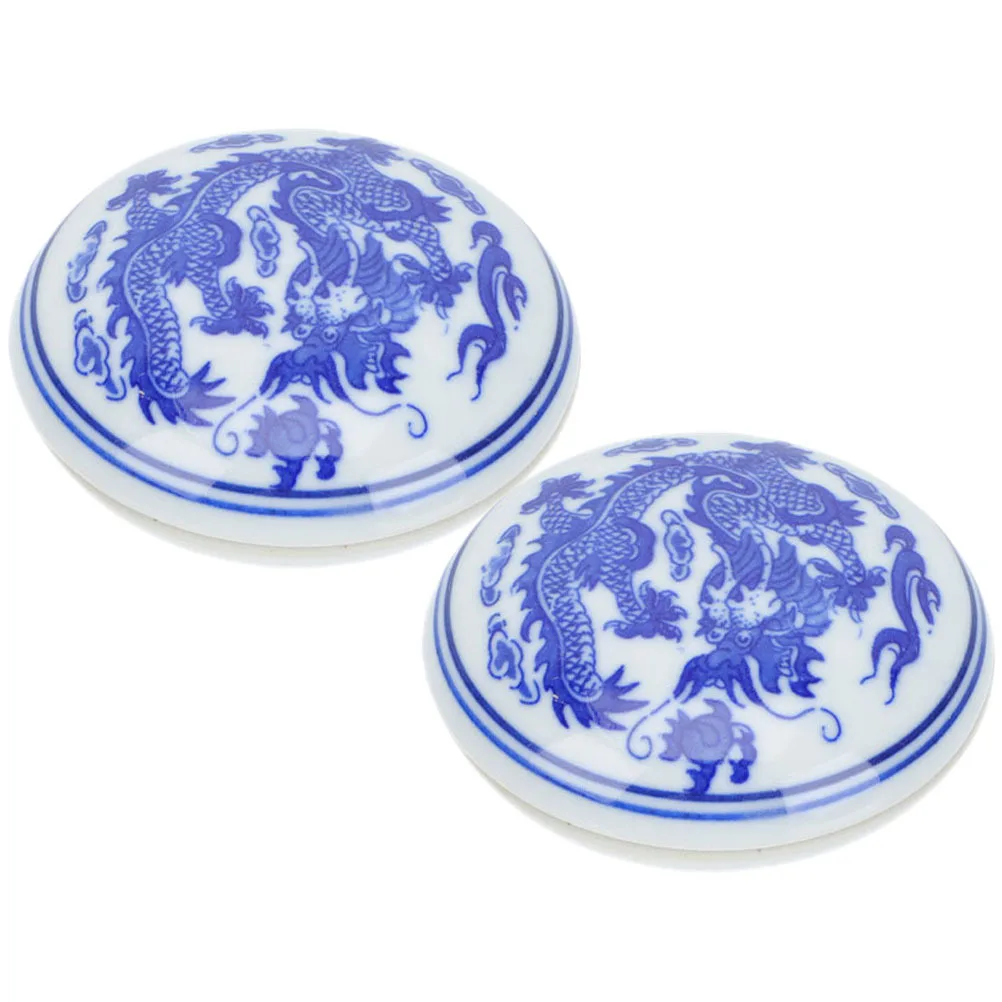 

2Pcs Chinese Style Inkpad Exquisite Ceramic Red Ink Paste for Calligraphy Artwork DIY Decorative Desktop Ornament