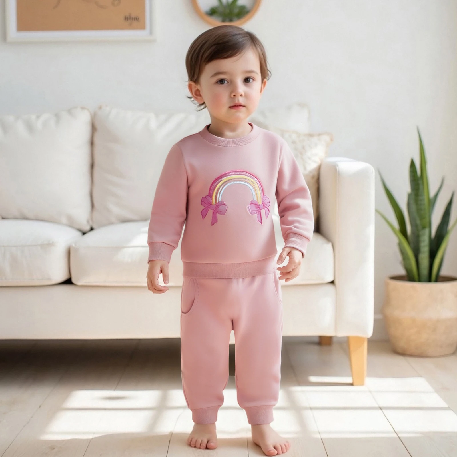 

Осенне-осенняя одежда для маленьких девочек, зимне-осенний наряд, Радужный свитшот с длинными рукавами, комплект брюк для бега с эластичной резинкой на талии