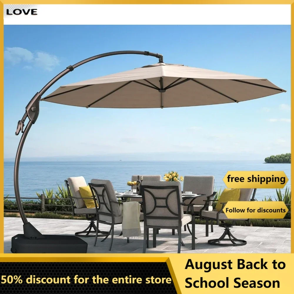 

12FT Cantilever Umbrella with Base Outdoor Large Round Aluminum Offset Umbrella for Patio Garden Backyard (Champagne, 12 FT)