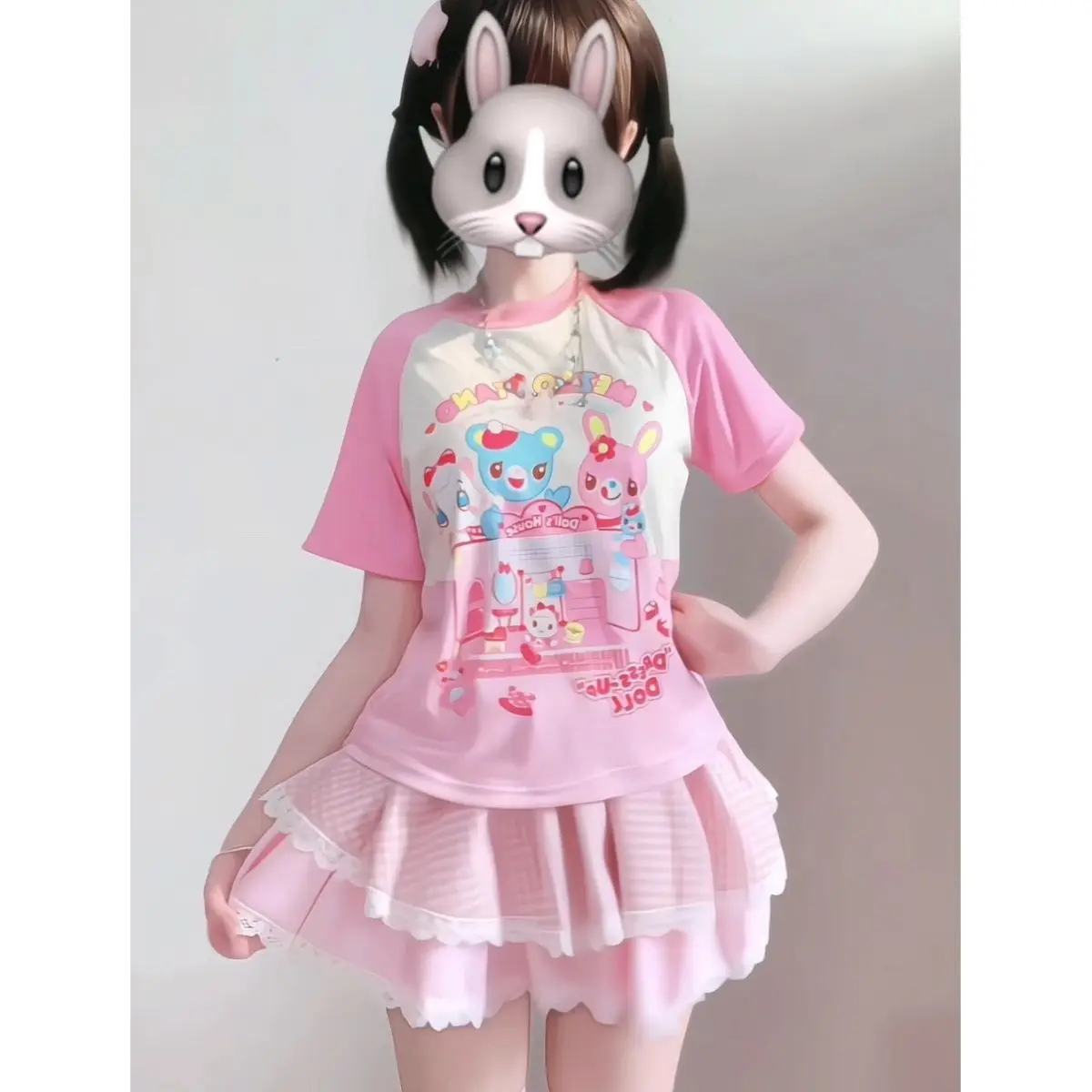 Summer New Color Blocking Loose All Match Cute Graphic T Shirts Japanese Cartoon Mp Jojifuku Women's Short-sleeved T-shirt