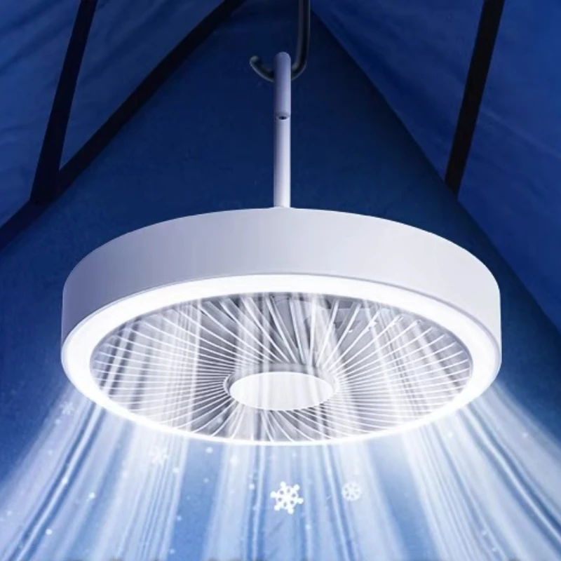 Outdoor Camping Fan Tent Rechargeable Ceiling Fan with Light USB Portable Portable Small Strong Wind Super Long Endurance