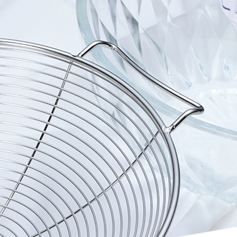 

Stainless Steel Large Round Skimmer Spoon Fry Oil Mesh Strainer Spider Fat Fish Wire Basket Fine Grease Stirrer Long Handle Heat