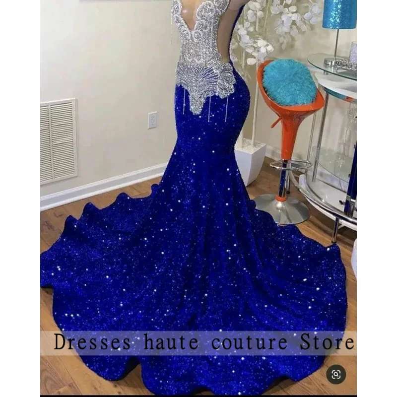 Abiti da ballo con strass blu royal Ragazze nere 2024 Abiti da gala da sera africani per feste di compleanno scintillanti con perline di lusso