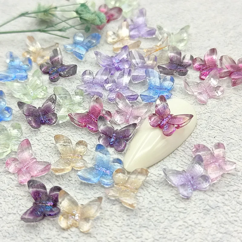 50PCS 3D Clear Nail Art ผีเสื้อ Charms อุปกรณ์เสริมเรซิ่นสําหรับ Glitter เล็บอุปกรณ์ตกแต่งวัสดุตกแต่งเล็บ B