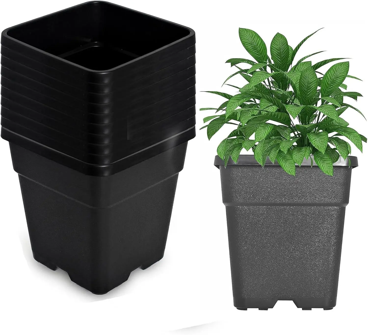 

5 Gallon Square Black Nursery Pots Plant Pots Grow Pots Nursery Container for Planting Soil Plants 10 Pcs