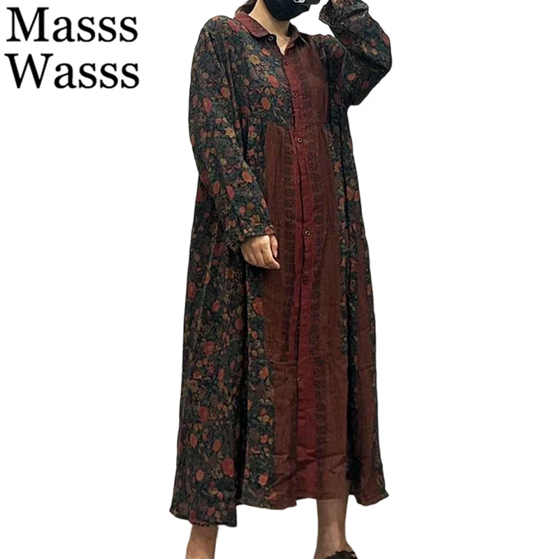 Masss Wasss 2026 primavera Bohemia mujer moda vestido Floral suelto Vintage ropa larga señoras clásico Vintage impreso Vestidos