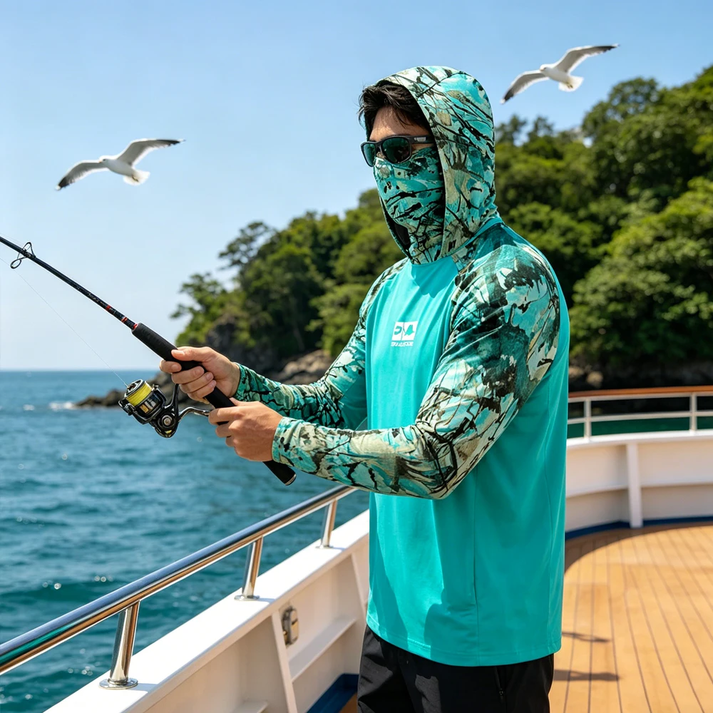 

Long Sleeve Fishing Shirts UPF50+ Sun Protection Fishing Hoodies Quick Dry Fishing Wear Men Outdoor Camping Boating Angler Tops