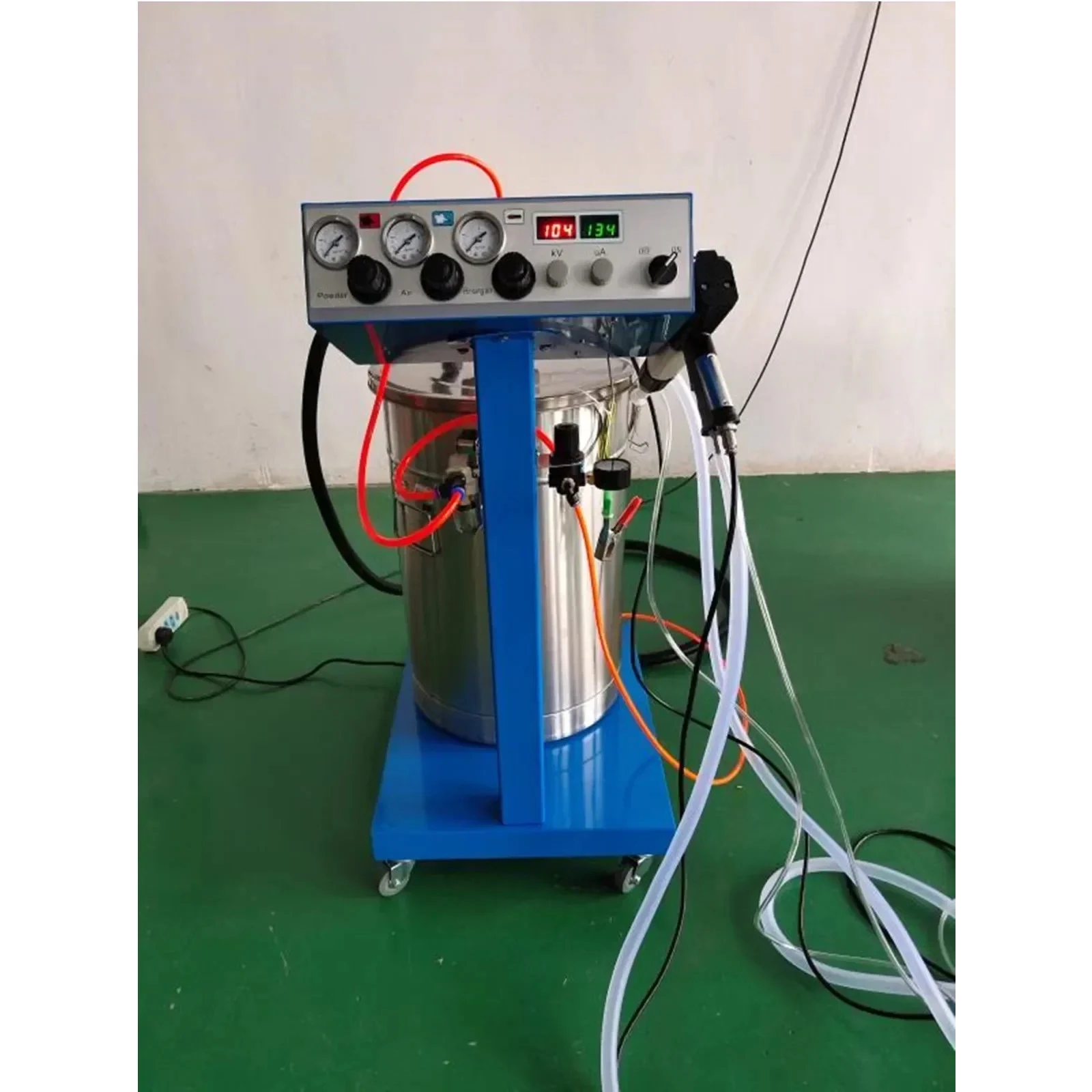 Electrostatic Powder Coating System | SIHAO WX-958 Powder Spray Gun Kit, 50W, 45L Stainless Steel Hopper, 450g/min Output, 110V US Plug, Mobile Wheeled Metal Painting Equipment for Metal Surface Finishing
