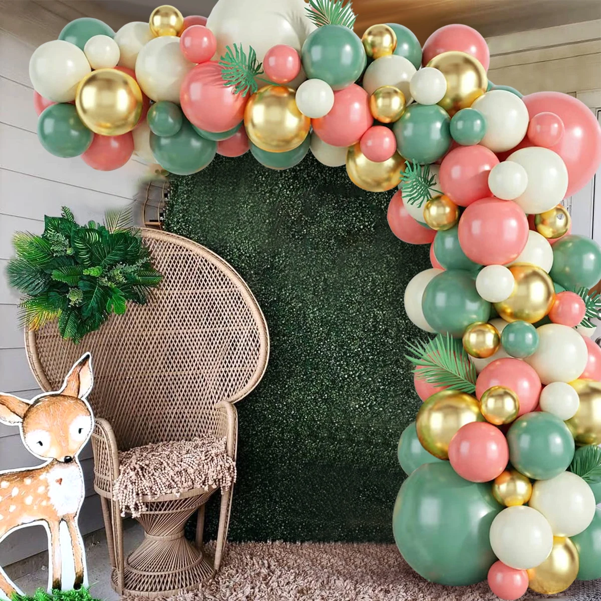 Kit de arco de guirnalda de globos verdes de frijol Rosa Retro, decoración de fiesta de cumpleaños, suministros de fiesta de cumpleaños de boda para niños, Balón de látex para Baby Shower