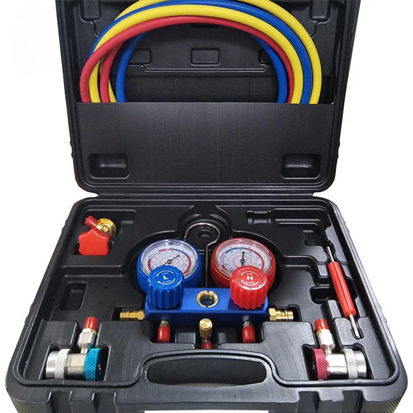 For hose Fitting Anti-Impact Accurate 2-way Manifold Refrigeration Pressure Gauge R134a Auto Air Condition Tool