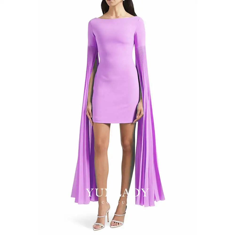 

YUNLAN Saudi O Neck Long Sleeve Cover Up Mini Cocktail Ball Gown 2024 Elegant Wedding Purple Bridesmaid Dress Guest Party Dress