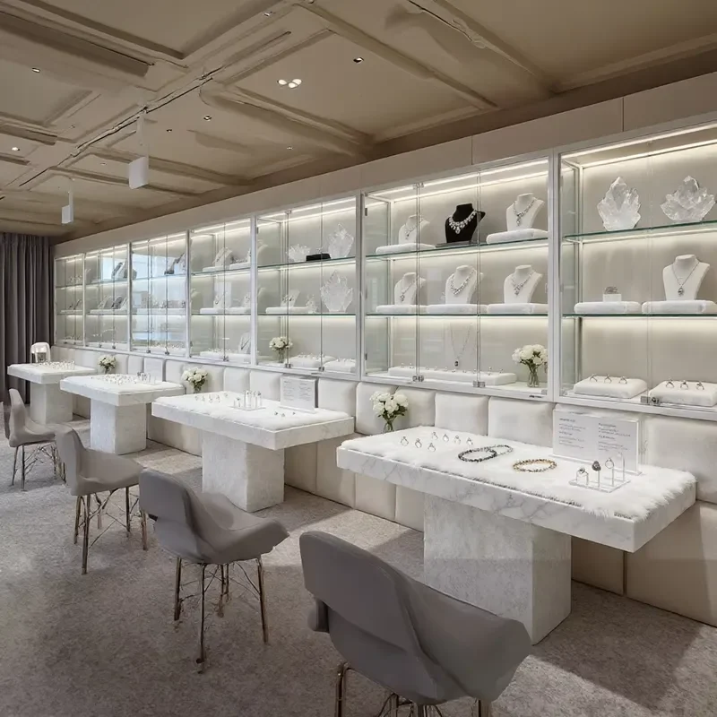 CE Stainless Steel Glass Jewelry Display Cabinet & Showcase with LED Lighting for Jewelry Store Retail