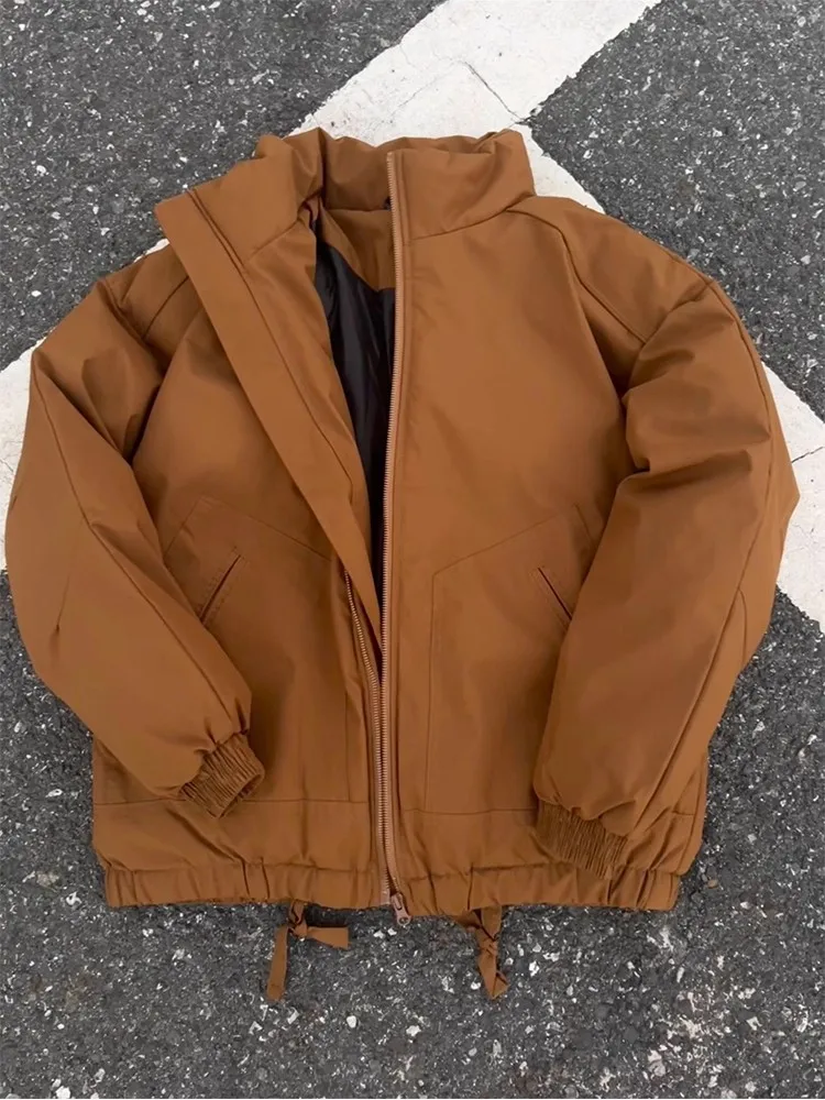 

Коричневая мужская зимняя куртка-пилот из хлопка с пуховым наполнителем, теплая, с воротником-стойкой, в американском ретро-стиле, молодежная, повседневная, теплая, приталенного кроя.