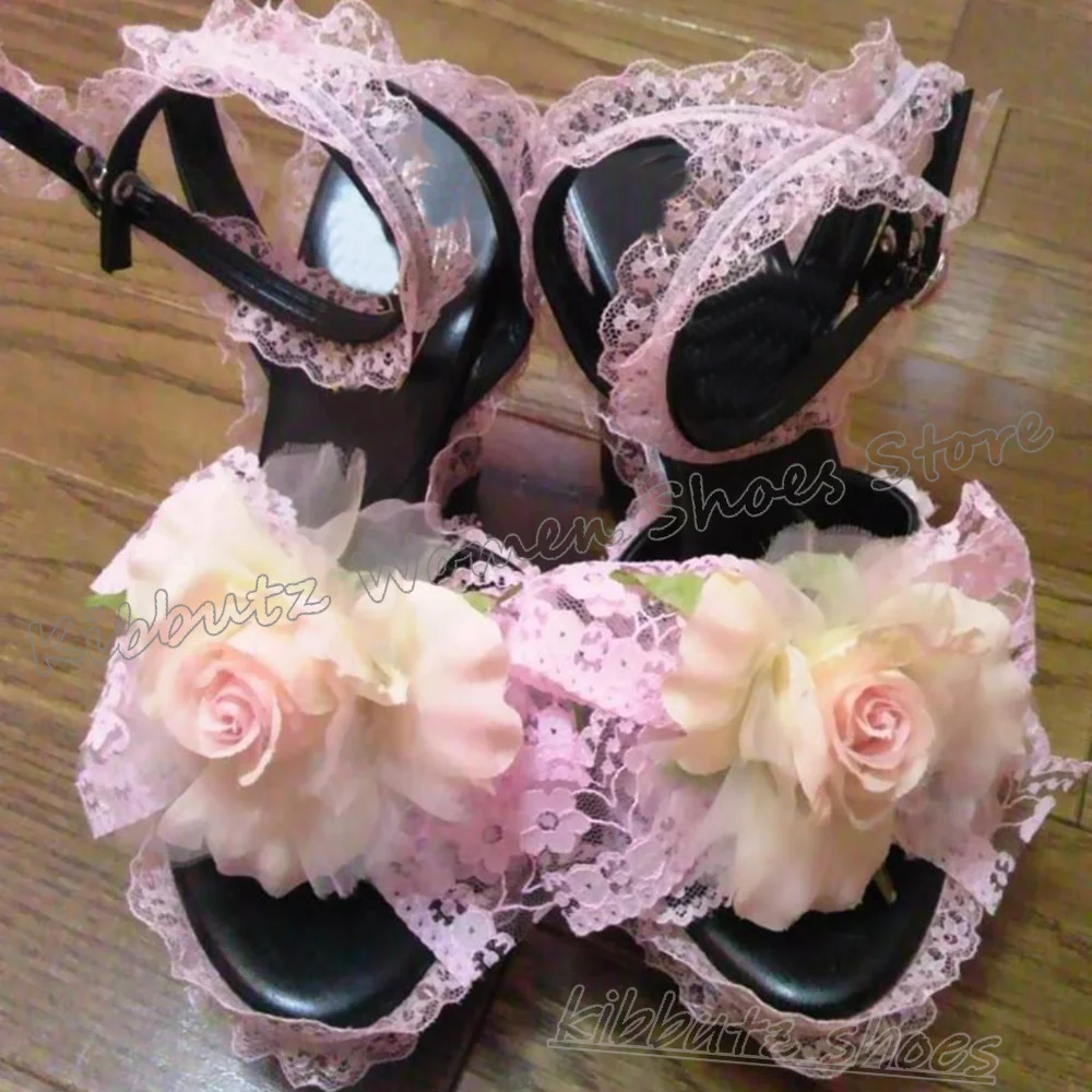 

Flowers Sandals Buckle Strap Height Increasing Leather Solid Color Fashion Novelty Sexy Elegant Concise Summer Women Shoes New